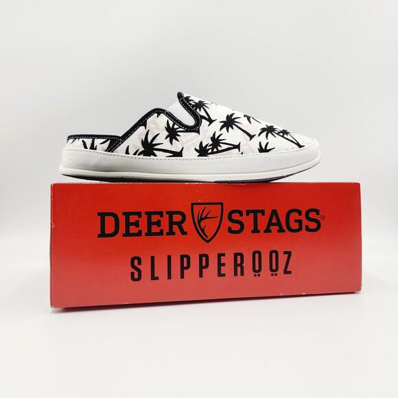 Deer Stags Men\'s White Palm Print Canvas Spike Indoor/Outdoor Slippers Size 12 main image 5